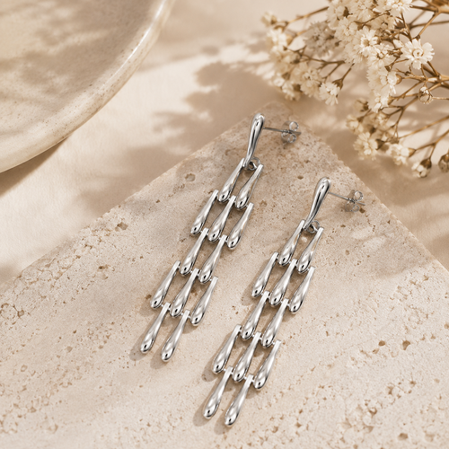 Boucles d’Oreilles Cascade Argentée