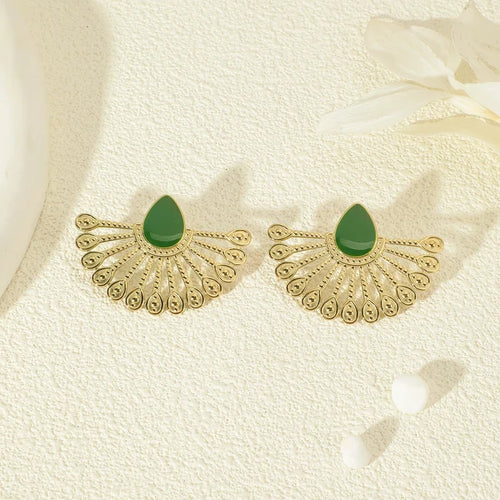 Boucles d’Oreilles Éventail Vert