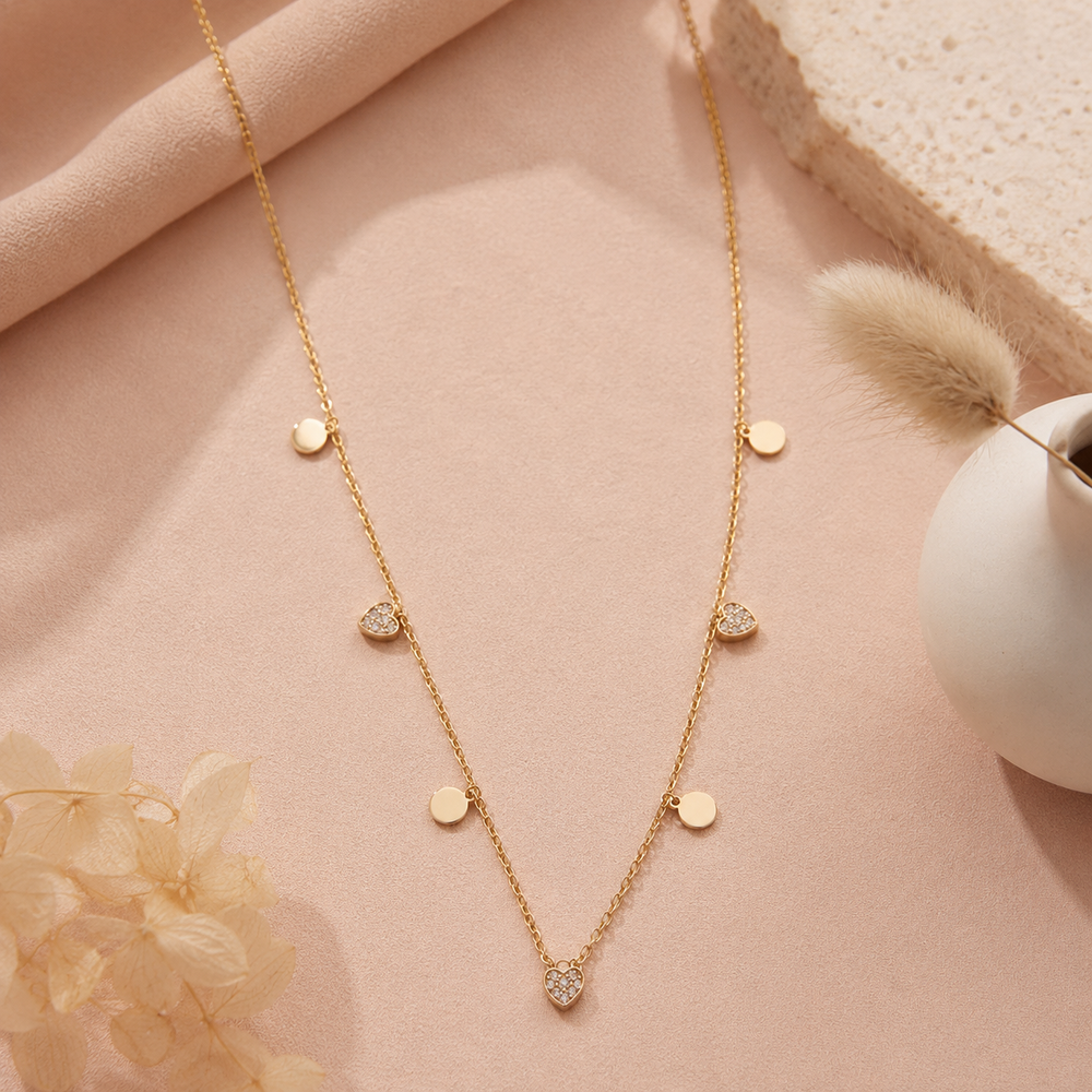 Collier Cœurs Scintillants & Pastilles Dorées