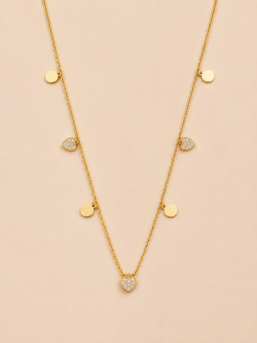 Collier Cœurs Scintillants & Pastilles Dorées