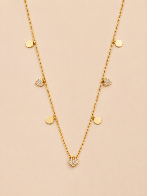 Collier Cœurs Scintillants & Pastilles Dorées