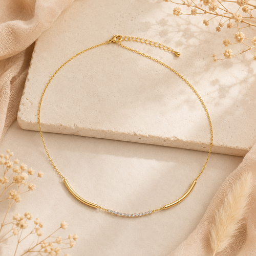 Collier Courbes Dorées & Strass