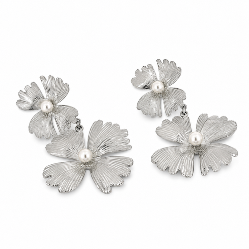 Boucles d’Oreilles Double Fleur Perlée