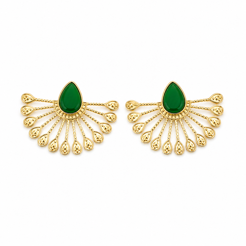 Boucles d’Oreilles Éventail Vert