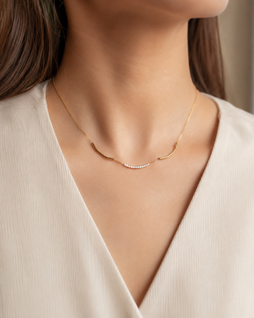 Collier Courbes Dorées & Strass