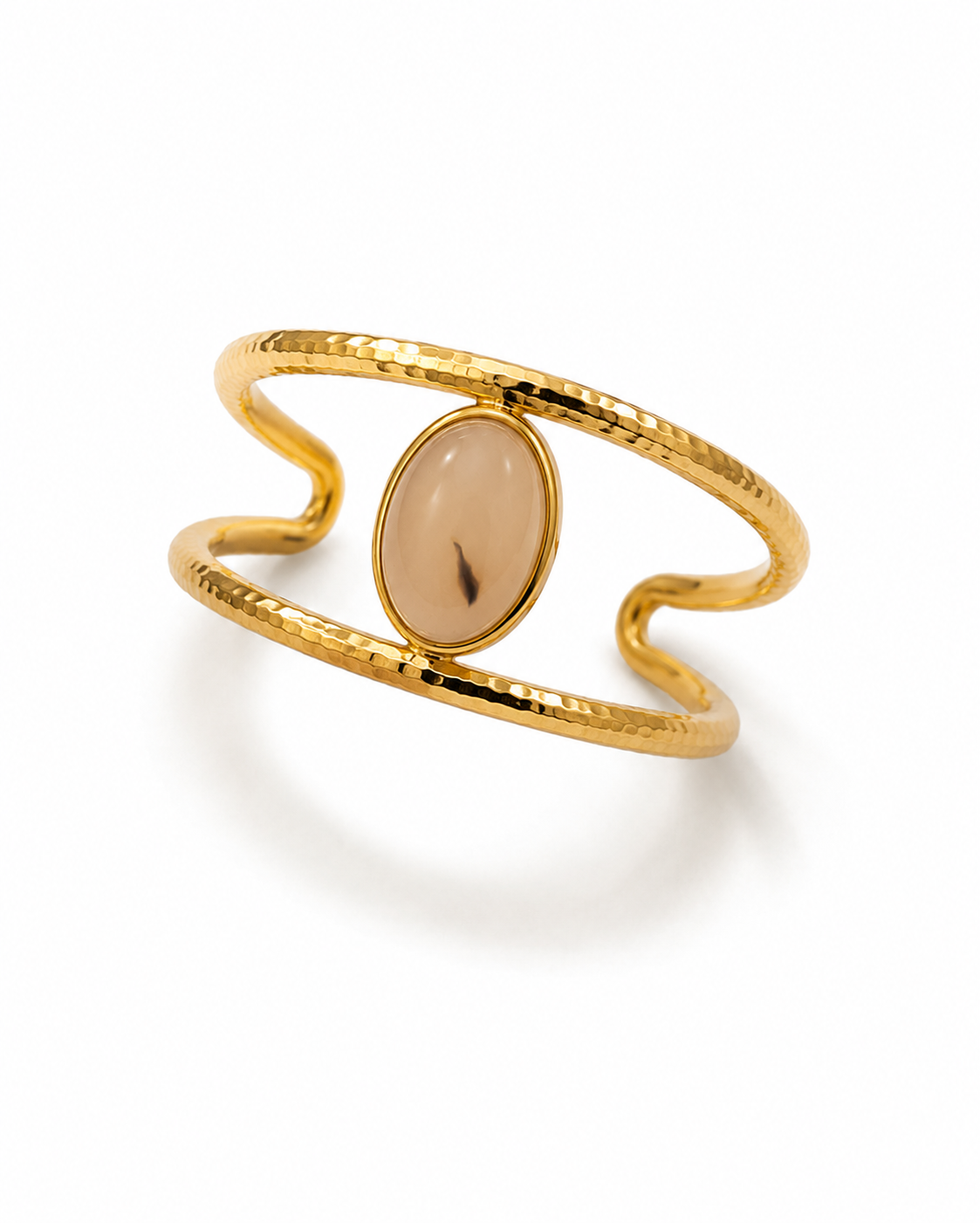 Bague Pierre Ovale Beige Dorée
