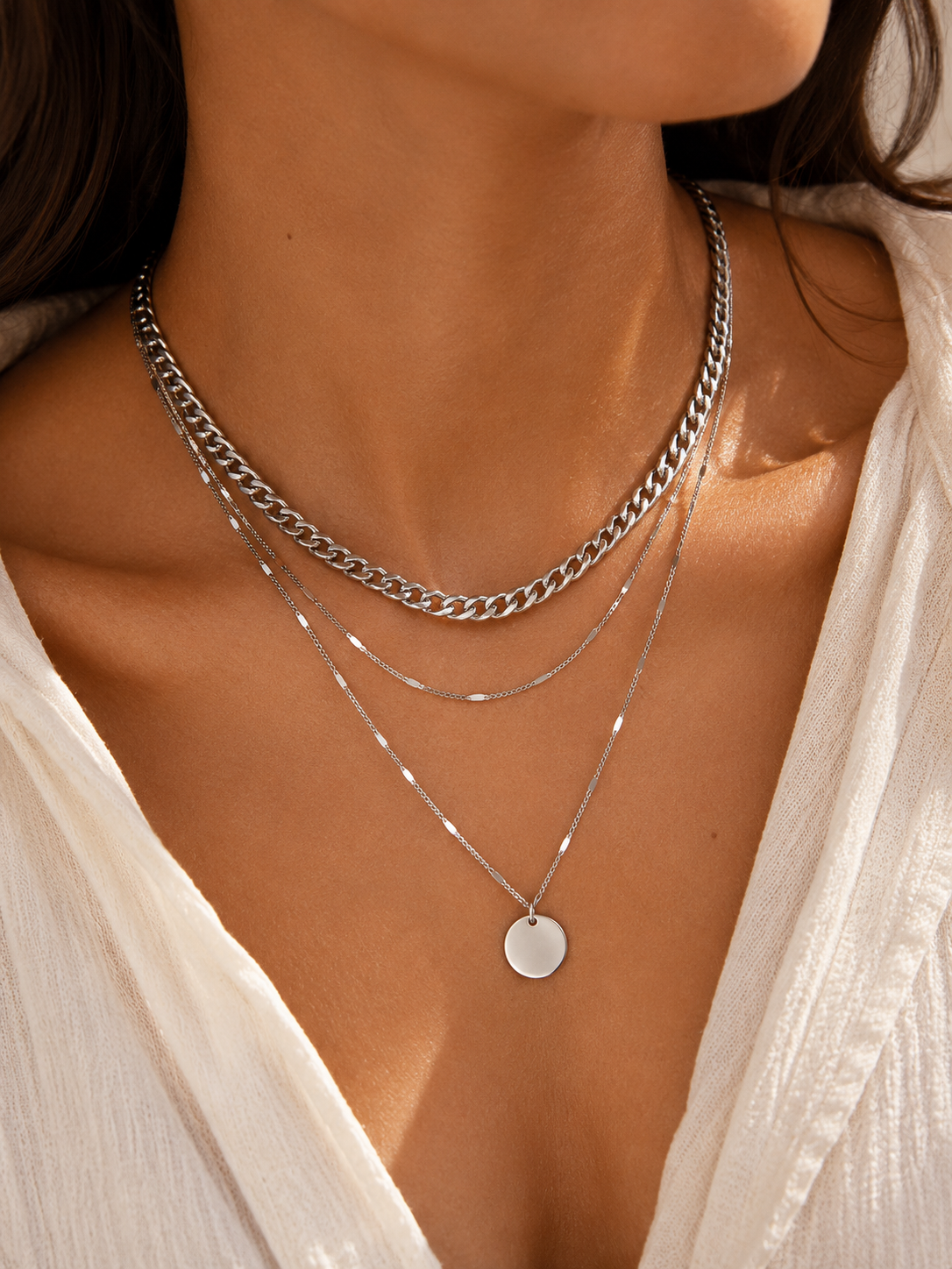 Collier Triple Chaîne Médaille