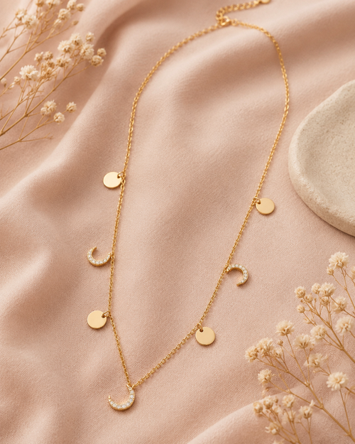 Collier Lunes & Pastilles Dorées