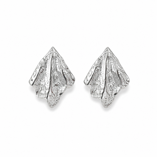 Boucles d’Oreilles Feuille Froissée Argentée