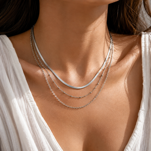 Collier Triple Chaînes Argentées