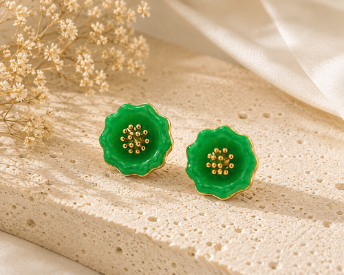 Boucles d’Oreilles Fleur Émeraude