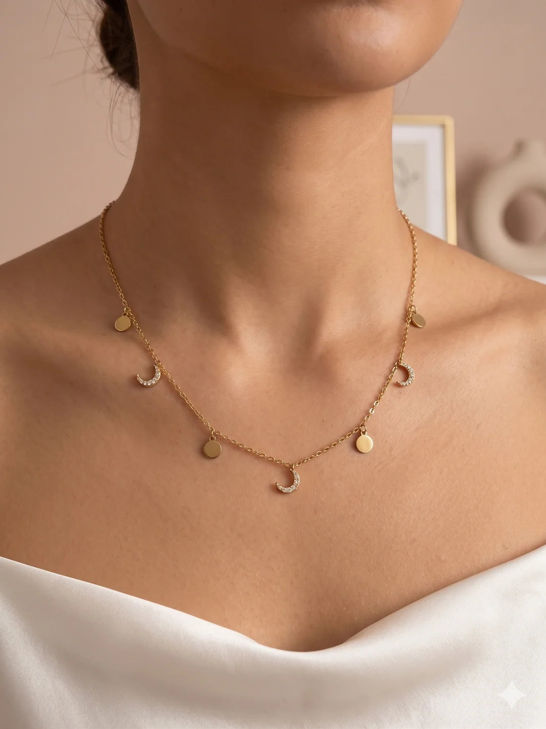 Collier Lunes & Pastilles Dorées