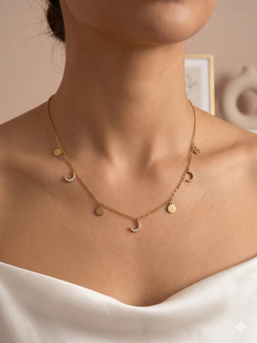 Collier Lunes & Pastilles Dorées