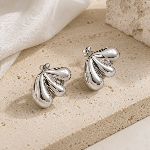 Boucles d’Oreilles Éventail Argenté