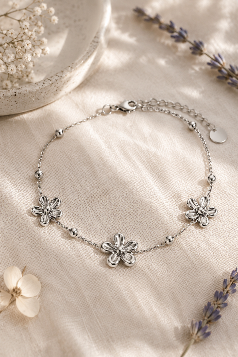 Bracelet Trois Fleurs Argentées