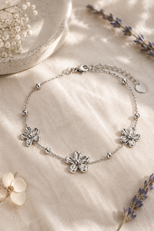Bracelet Trois Fleurs Argentées