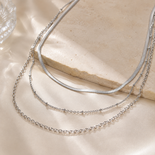 Collier Triple Chaînes Argentées