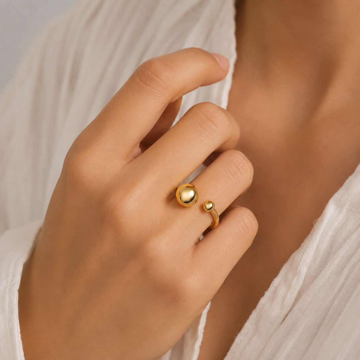 Bague Duo Sphères Dorées