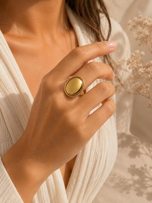 Bague Ovale Miroir Doré