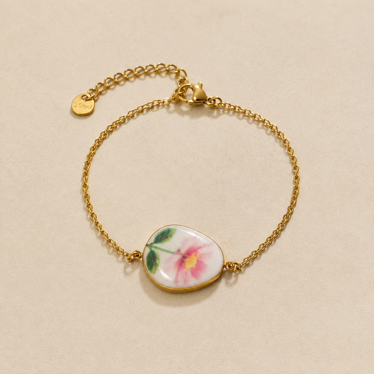 Bracelet Médaillon Fleuri Rose