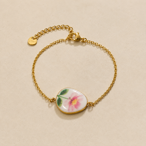 Bracelet Médaillon Fleuri Rose