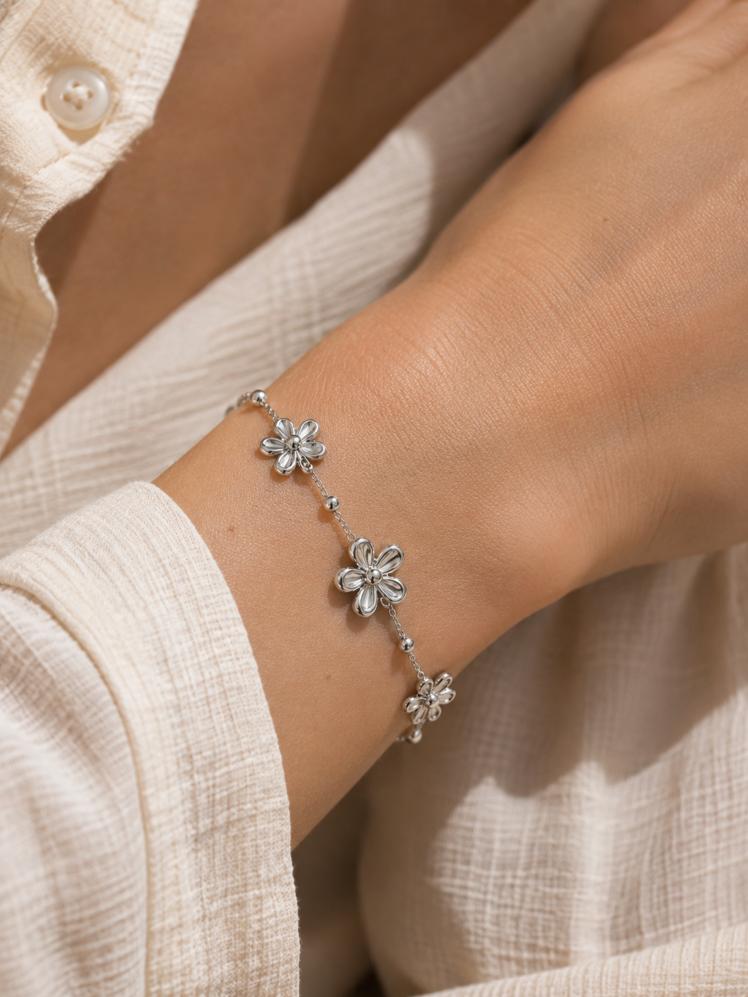 Bracelet Trois Fleurs Argentées