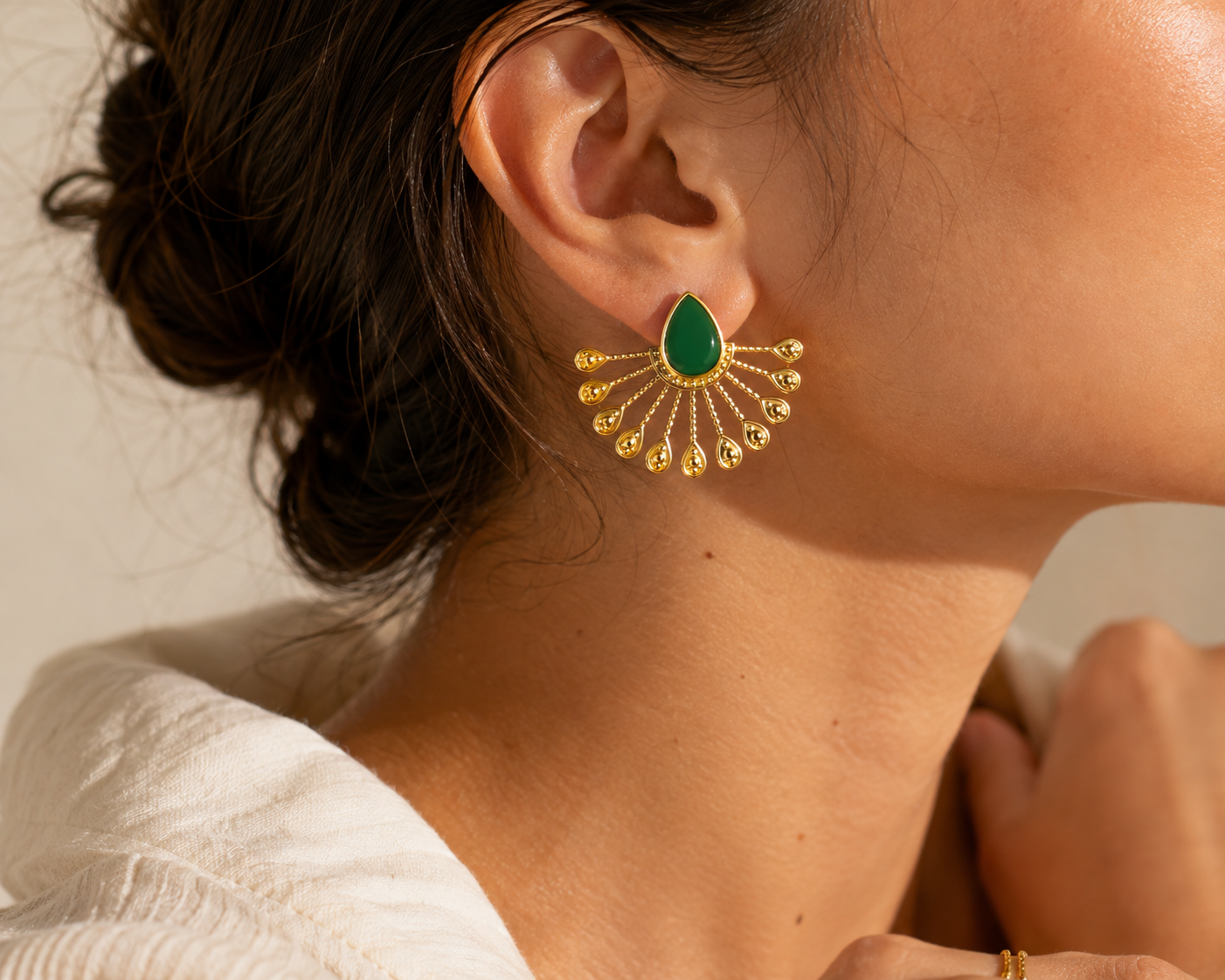 Boucles d’Oreilles Éventail Vert