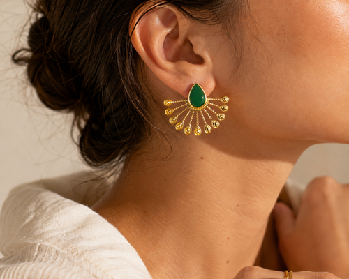Boucles d’Oreilles Éventail Vert