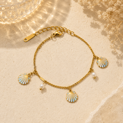 Bracelet Coquillages Bleu Ciel & Perles Nacrées