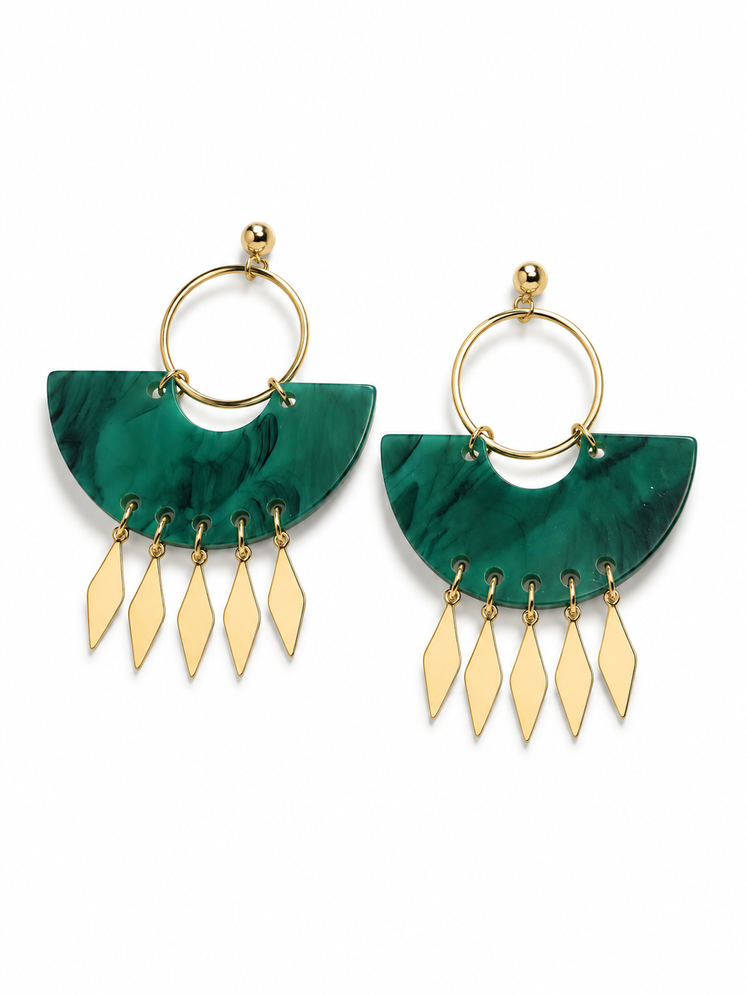 Boucles d’Oreilles Éventail Vert Marbré