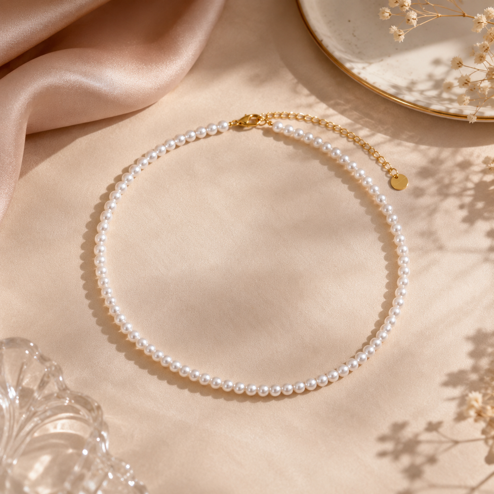 Collier Perles Blanches Nacrées