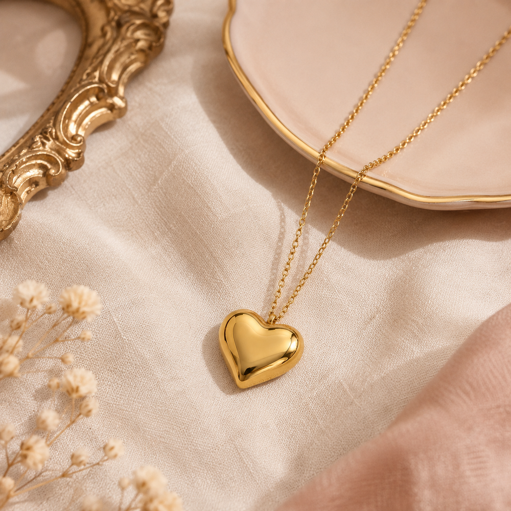 Collier Cœur Bombé Doré