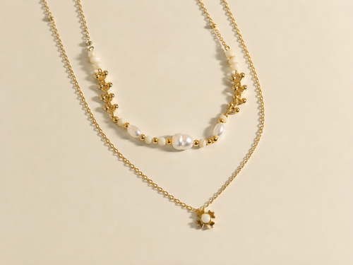 COLLIER DOUBLE PERLES & PENDENTIF