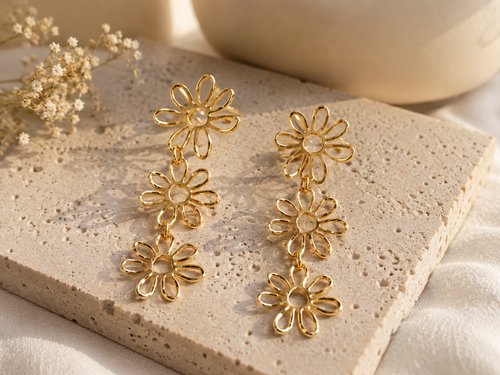BOUCLES D'OREILLES FLEURS CASCADE