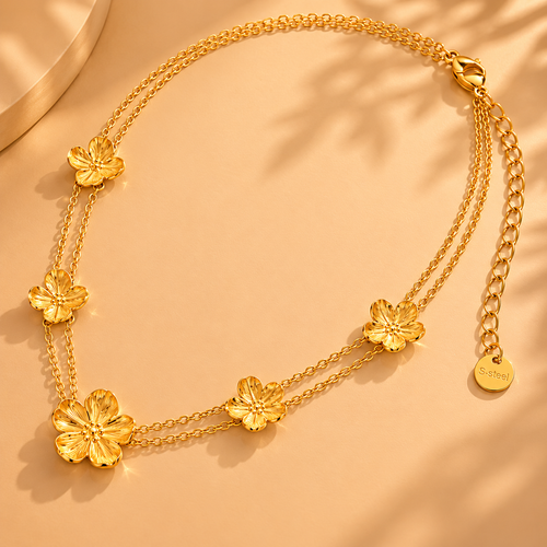 COLLIER FLEURS DOUBLÉ