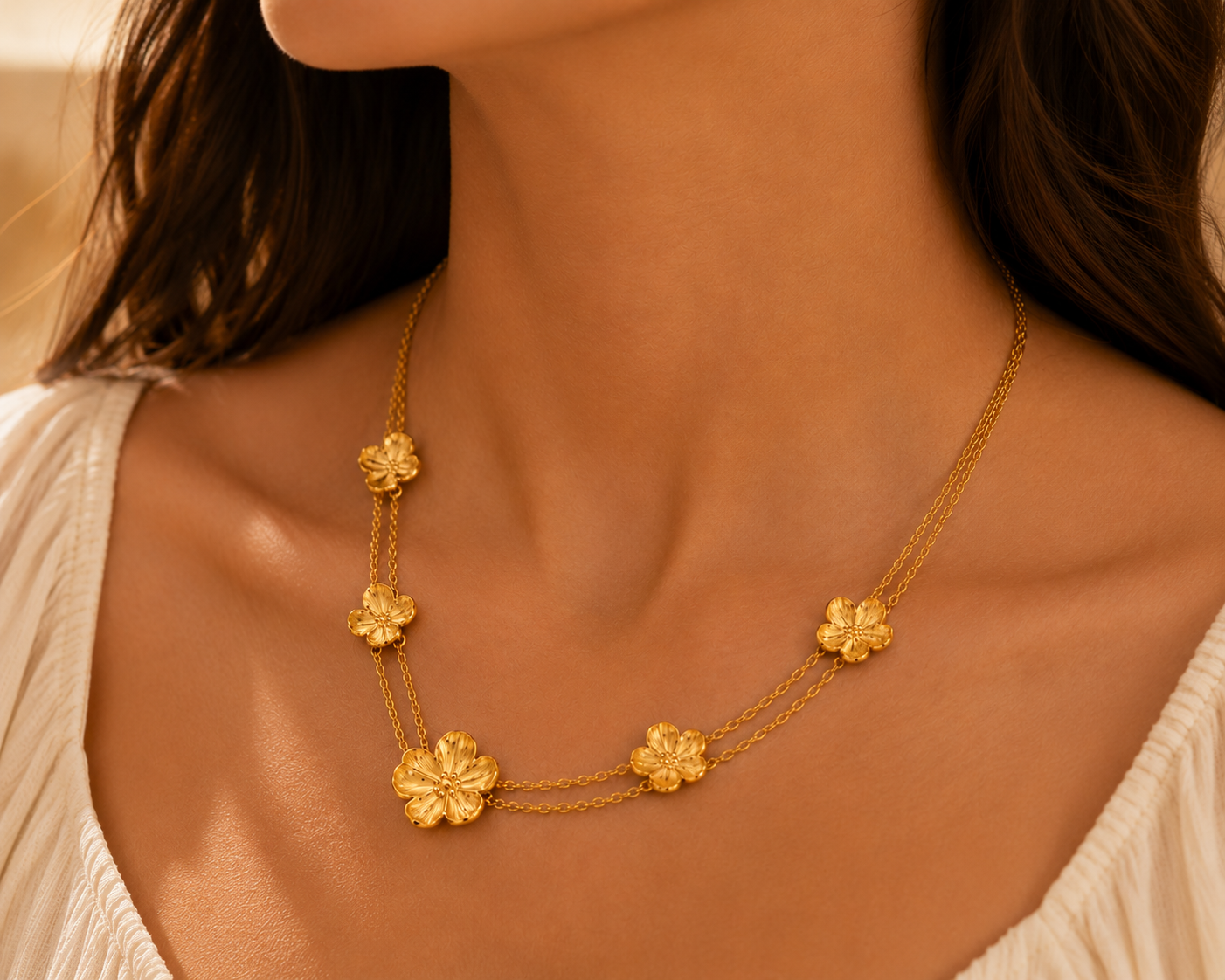 COLLIER FLEURS DOUBLÉ