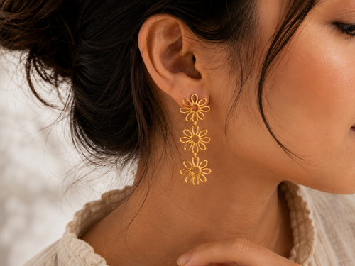 BOUCLES D'OREILLES FLEURS CASCADE