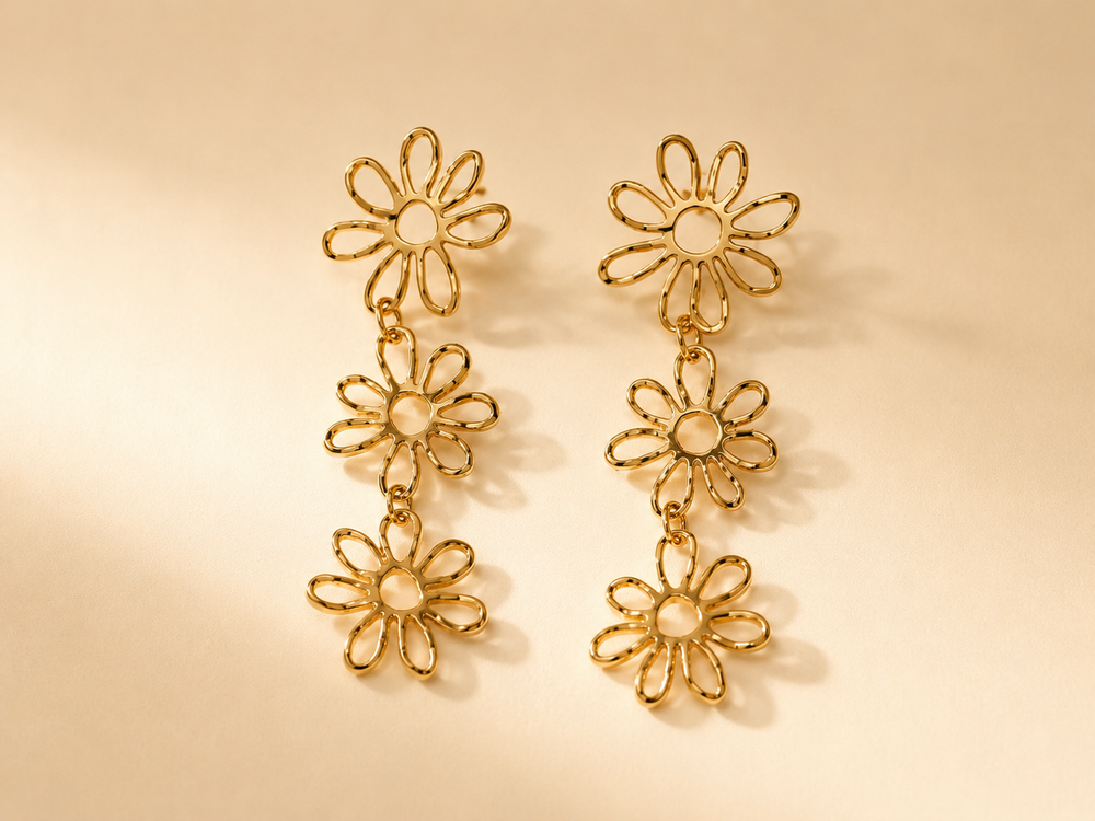 BOUCLES D'OREILLES FLEURS CASCADE