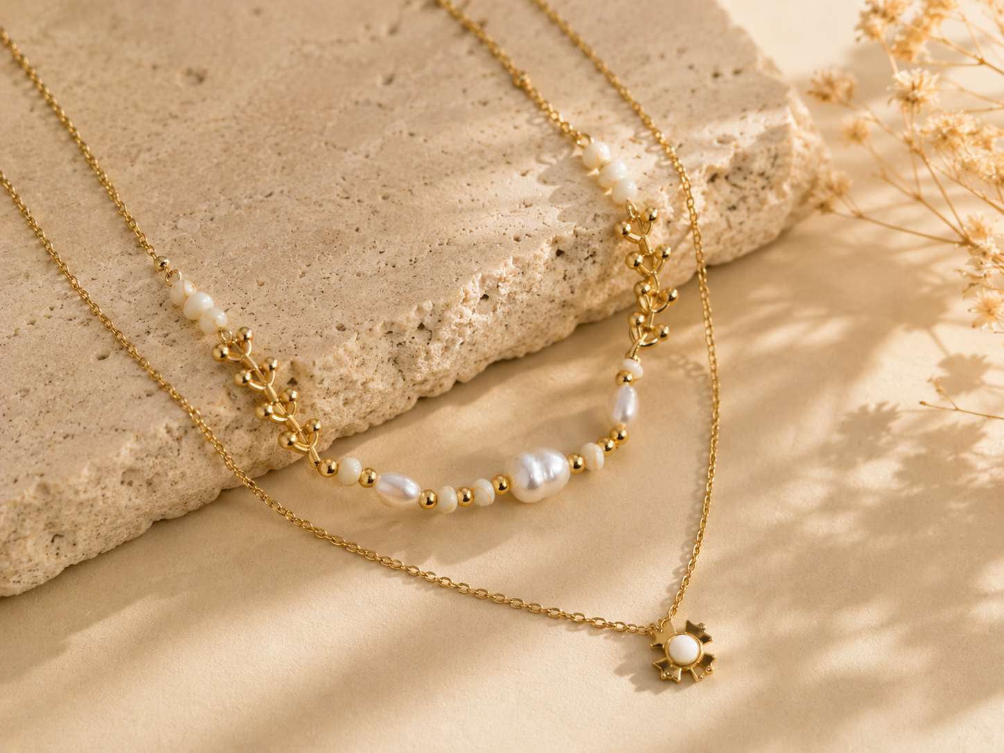 COLLIER DOUBLE PERLES & PENDENTIF
