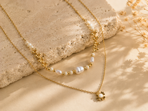 COLLIER DOUBLE PERLES & PENDENTIF