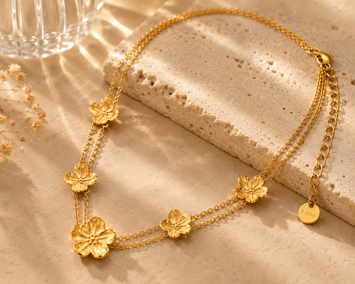 COLLIER FLEURS DOUBLÉ