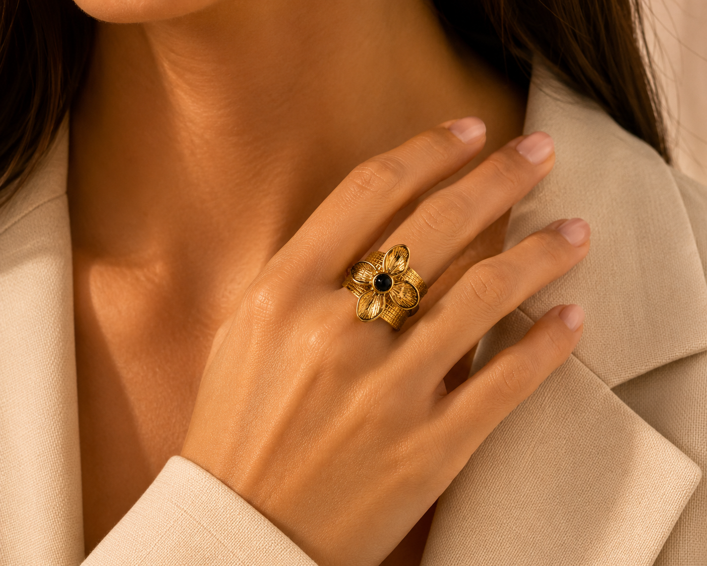 BAGUE FLEUR NOIRE